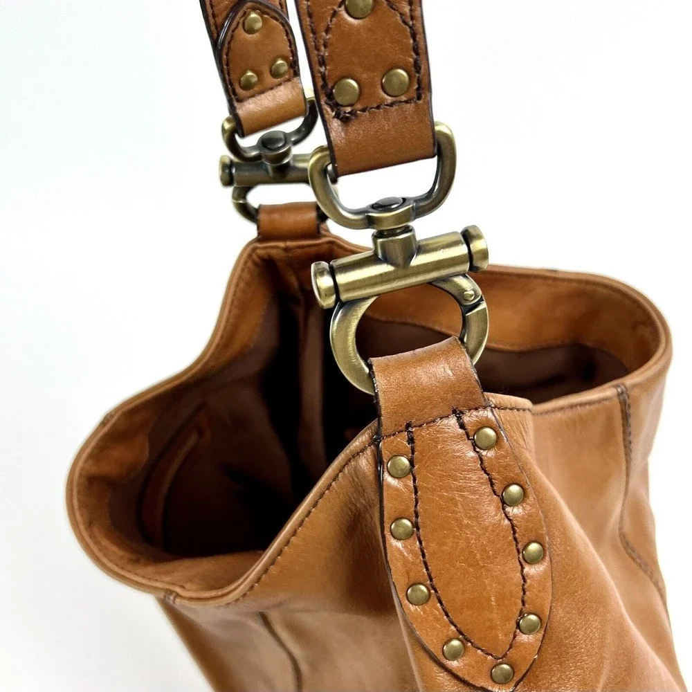 LUCE Leather Hobo Bag Handcrafted Caramel Brown Heavy Brass Hardware & Studs